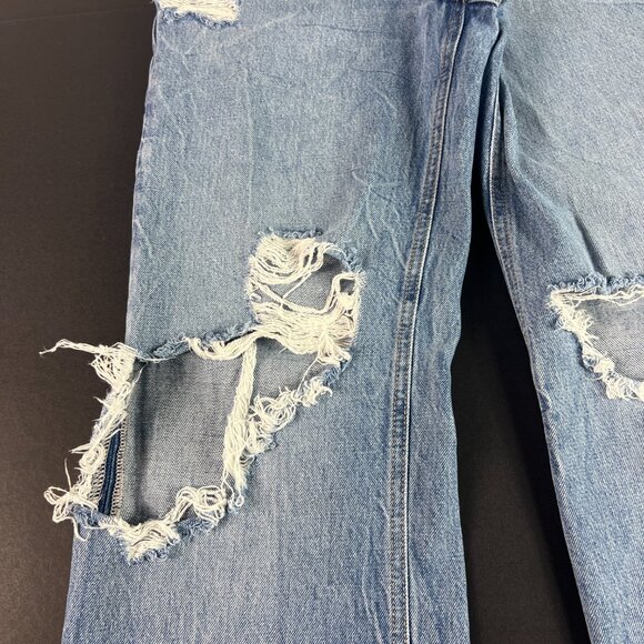 Zara Jeans Women's 26x30* High Rise Wide Leg Blue Distressed Raw Hem Denim Tag 4 - Picture 5 of 16